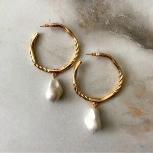 Large Faux Pearl Dangle Stephan & Co Twist Hoop Earrings
